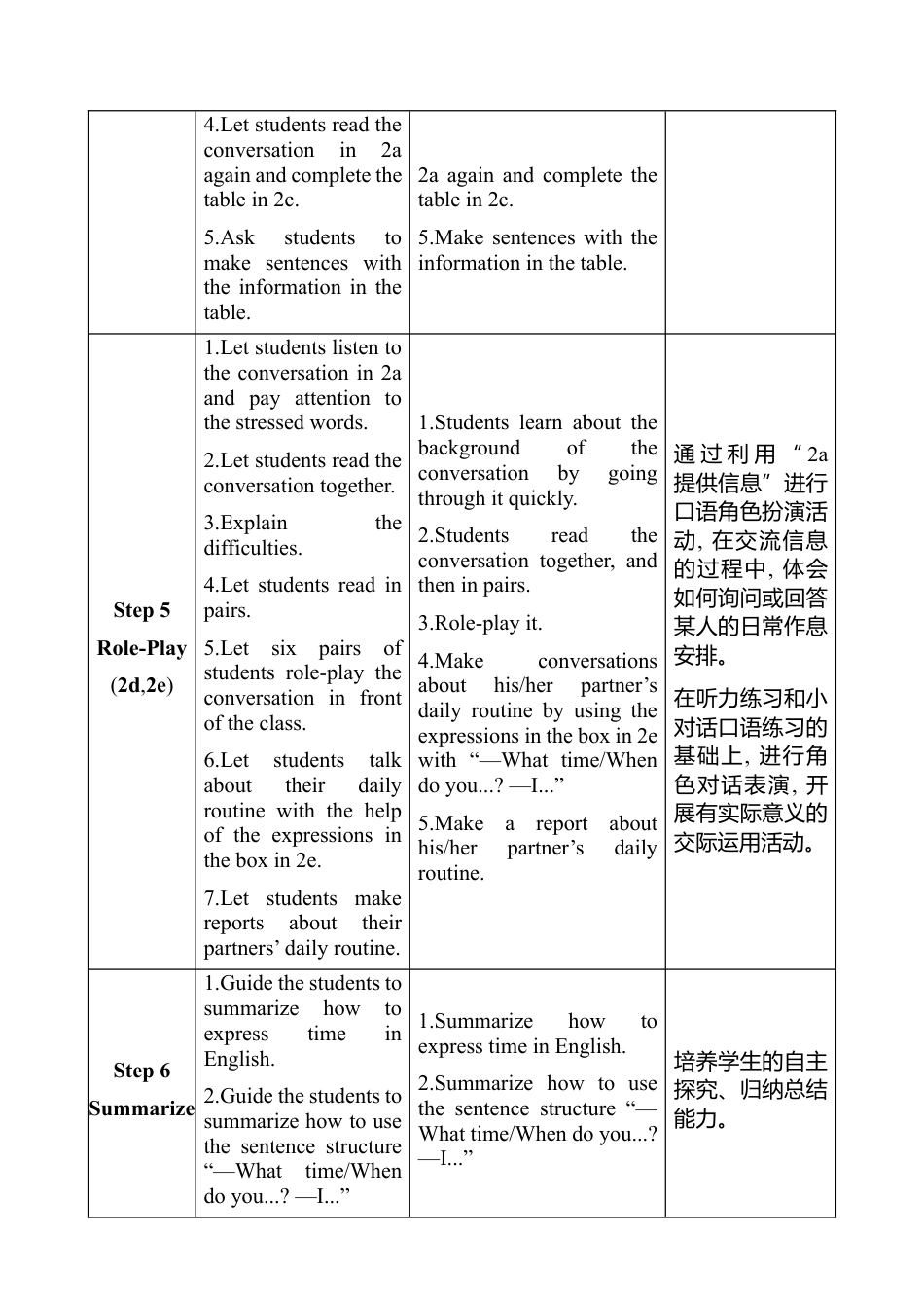 人教版（2025版）七年级上册Unit 6 A Day in the Life教案（表格式，4课时）.docx_第3页