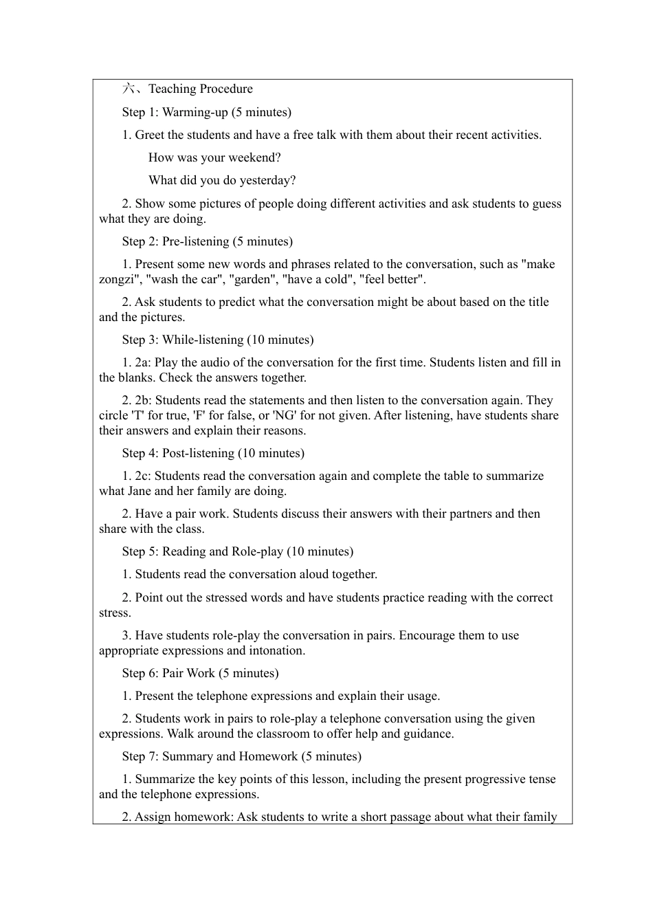 Unit 5 Here and now Section A 2a - 2e 英文版教案 （人教版七下）.docx_第2页