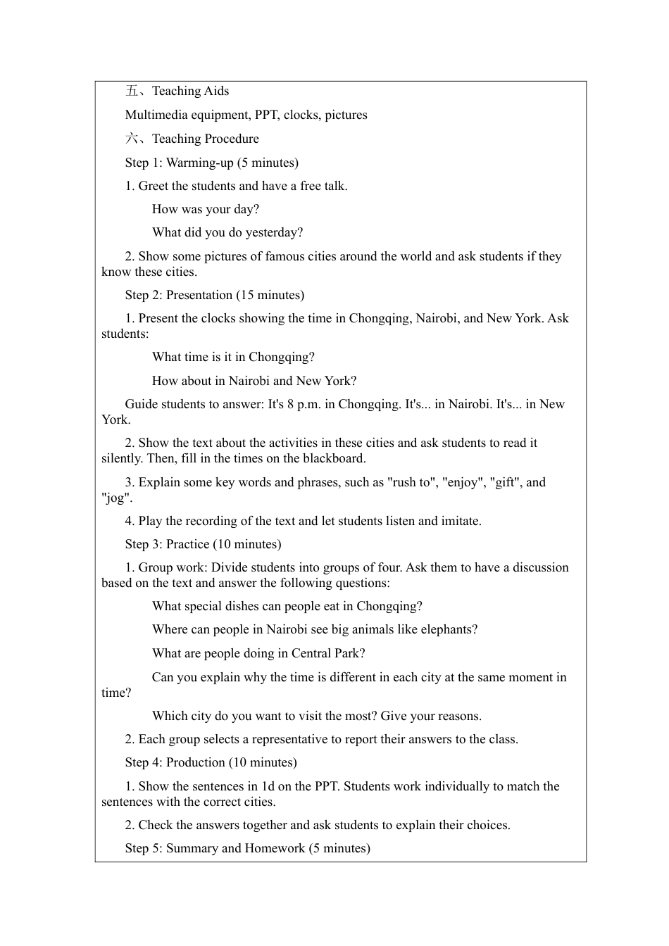 Unit 5 Here and now Section B 1a - 1d英文版教案 （人教版七下）.docx_第2页