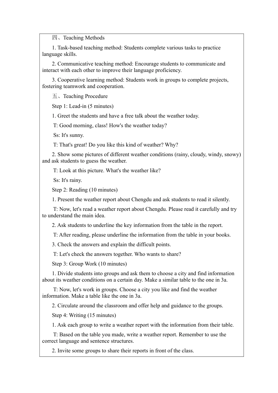 Unit 6 rain or shine Section B project 英文版教案 （人教版七下）.docx_第2页