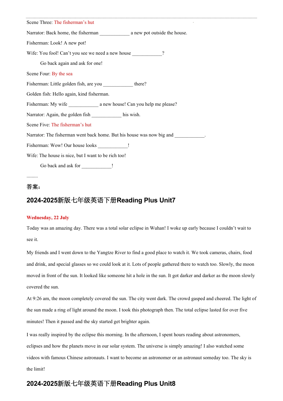 Unit 7~8 reading plus填空练习-- 2025年 人教版七年级下册英语.pdf_第2页