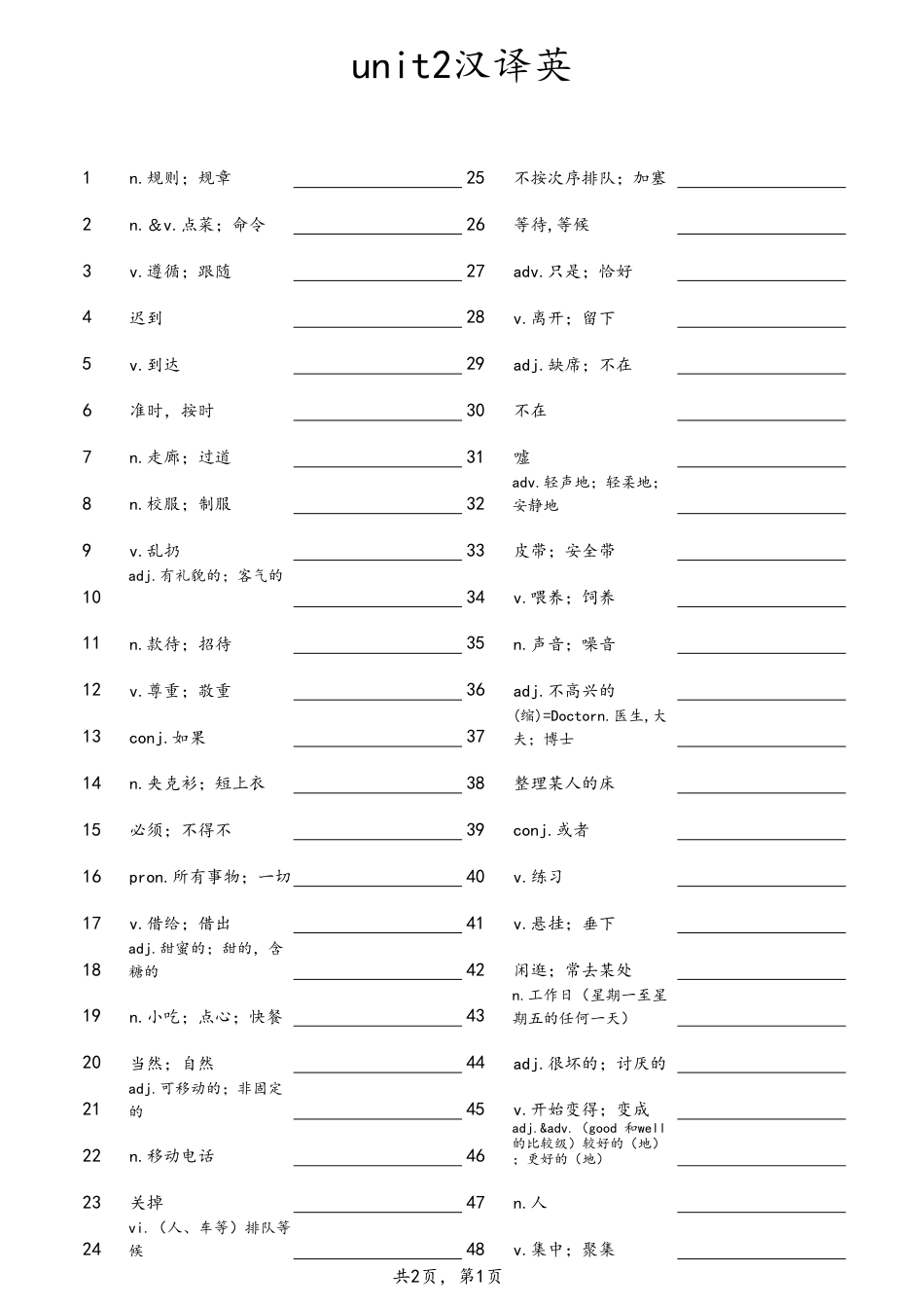 unit2汉译英（人教版七下）.pdf_第1页
