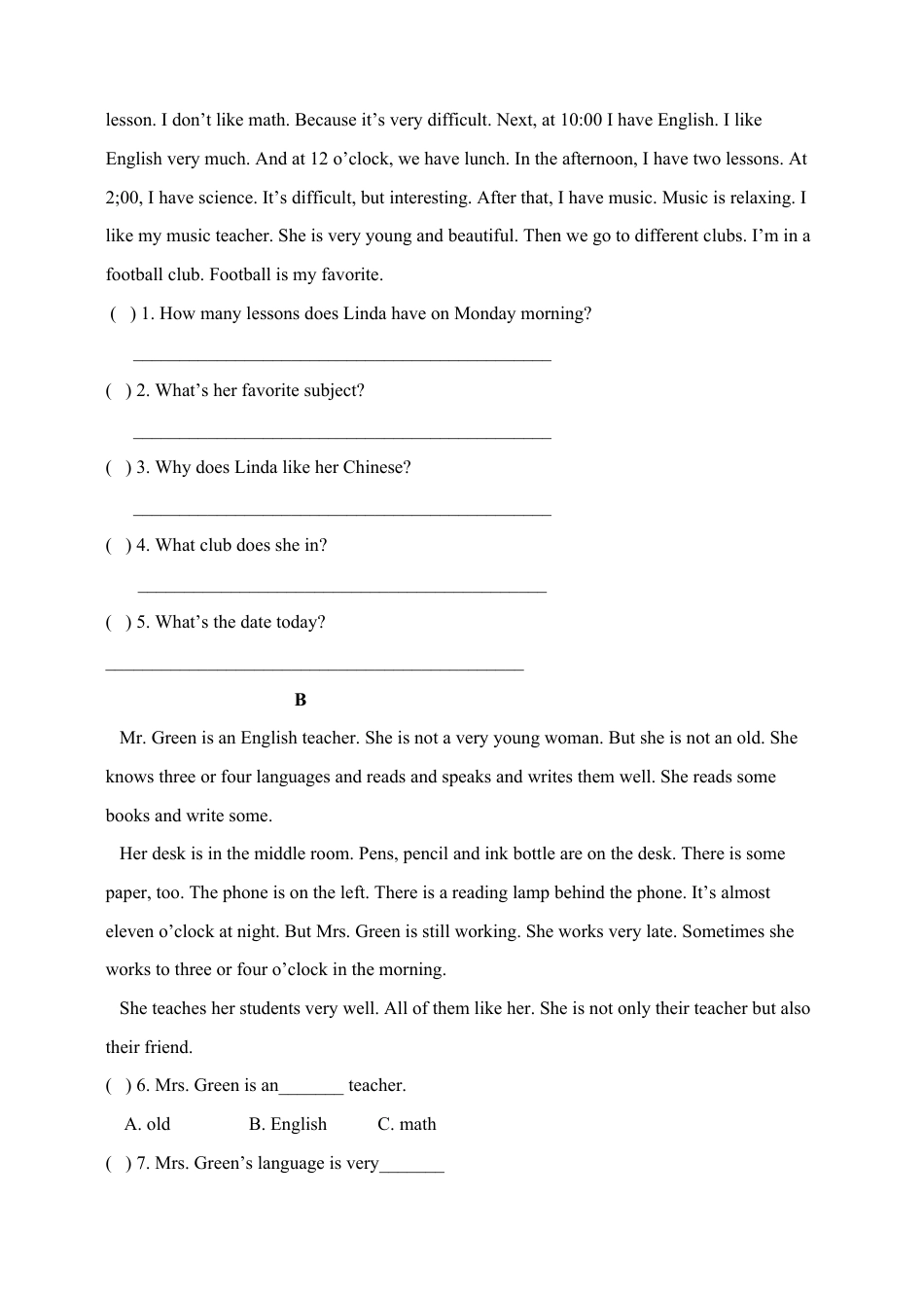 人教七年级上unit9 单元测试2 含答案.docx_第3页