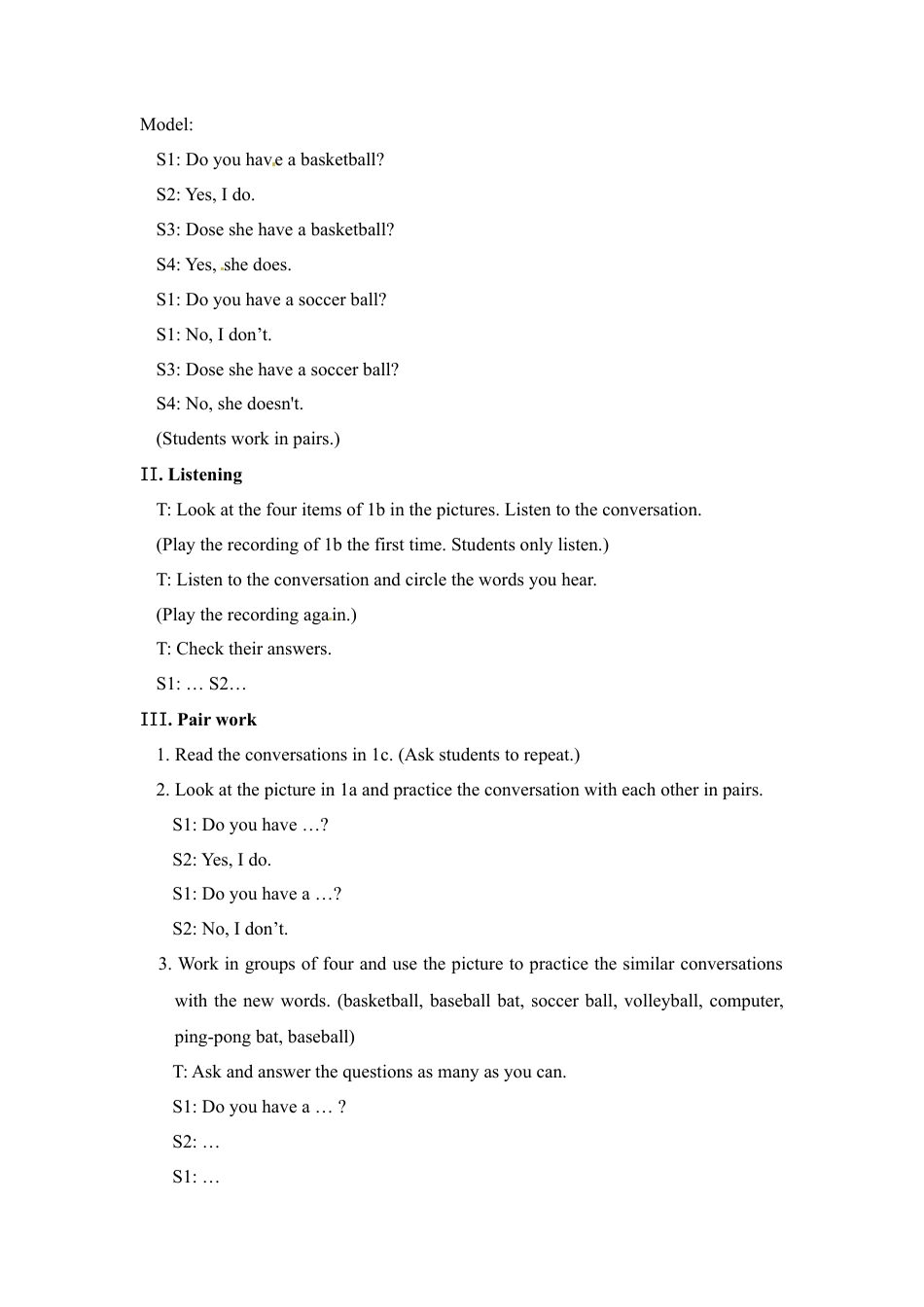 人教七年级上教案：Unit 5  Do you have a soccer ball ？ A1 (1a-2d).docx_第3页