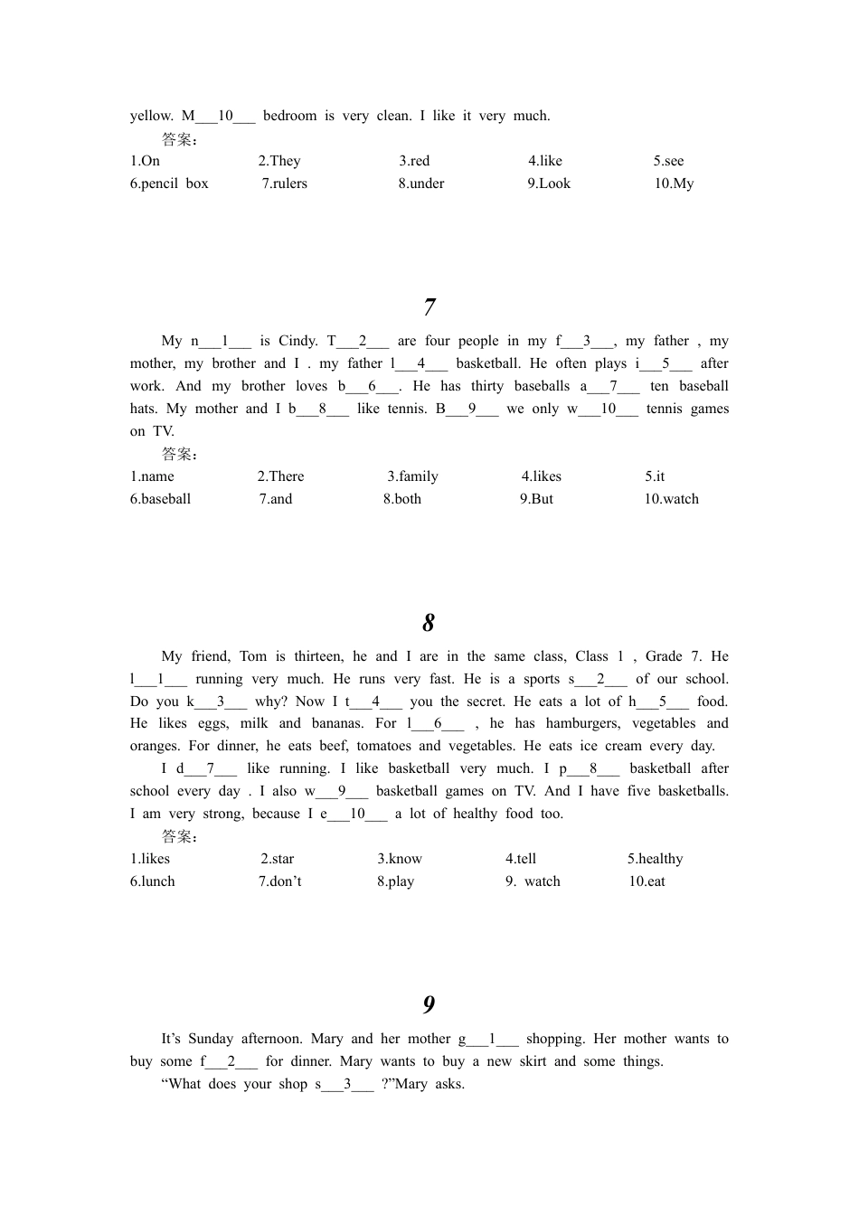 人教新目标七年级英语上册阅读理解填词专练.docx_第3页