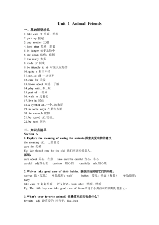 Unit 1 Animal Friends知识清单（人教版七下）.docx