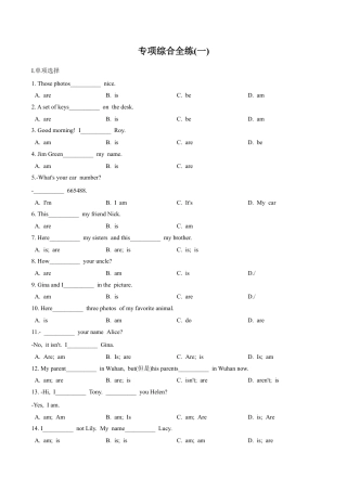 语法部分 be动词专练 七年级上册期末冲刺满分专练.docx