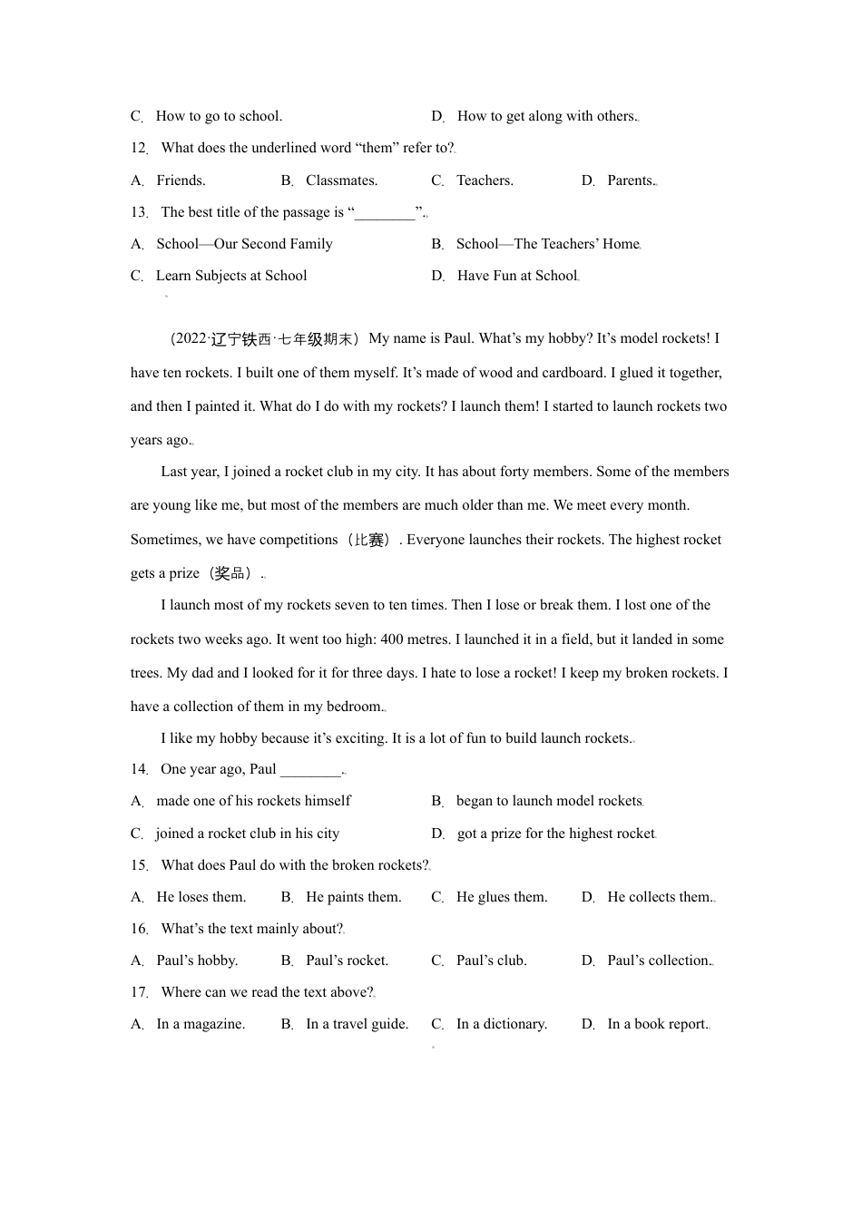 阅读理解20篇（名校最新期末真题）-七年级英语寒假作业（人教版 ）.docx_第3页