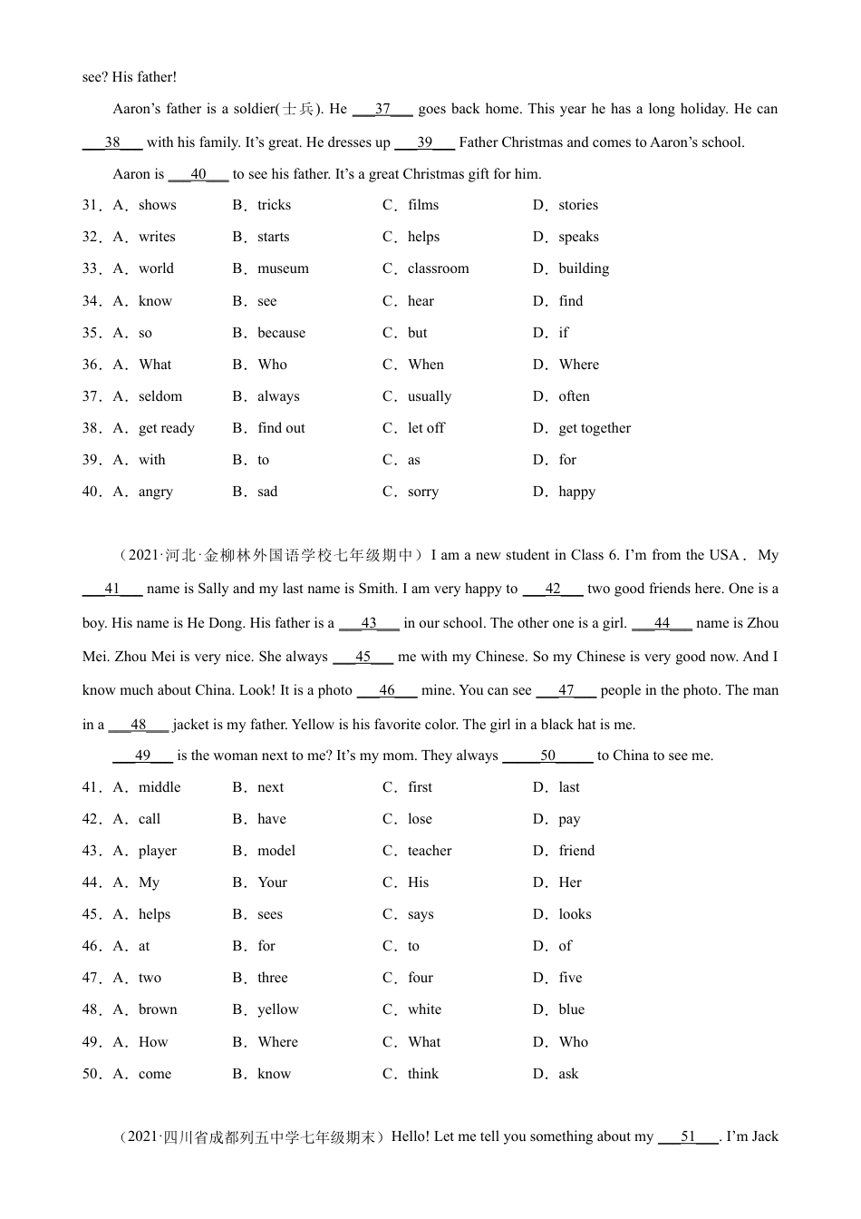 Unit 2 单元话题完形填空精练-七年级英语上册单元重难点易错题精练（人教版）.docx_第3页
