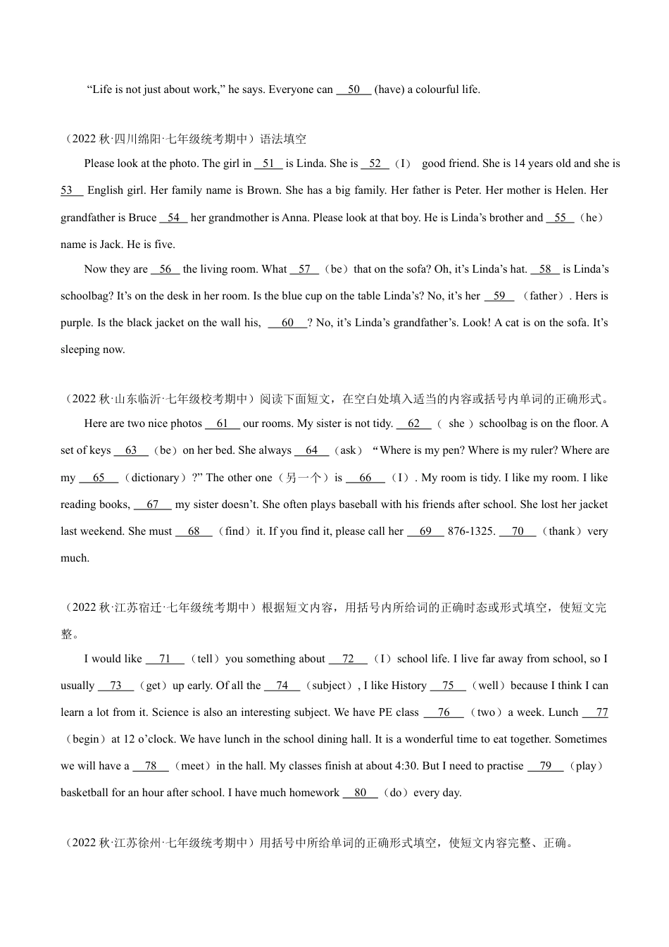 短文填空精练精析20篇（期中真题+名校模拟）-七年级英语上学期期中复习查缺补漏冲刺满分（人教版）.docx_第3页