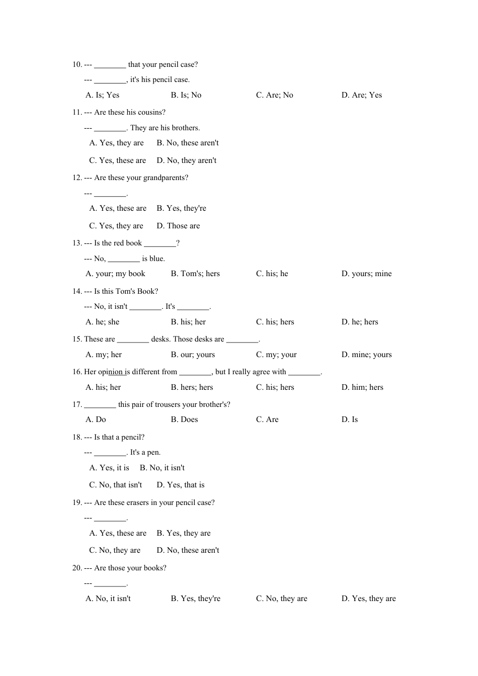 七年级英语人教版上册《Unit 3 Is this your pencil》同步练习含答案.docx_第2页