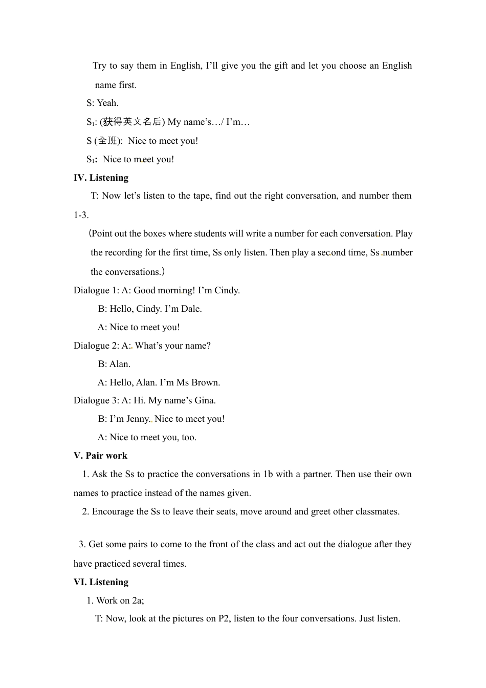 人教版七年级上册英语教案：Unit 1 My name's Gina. Section A1.docx_第3页