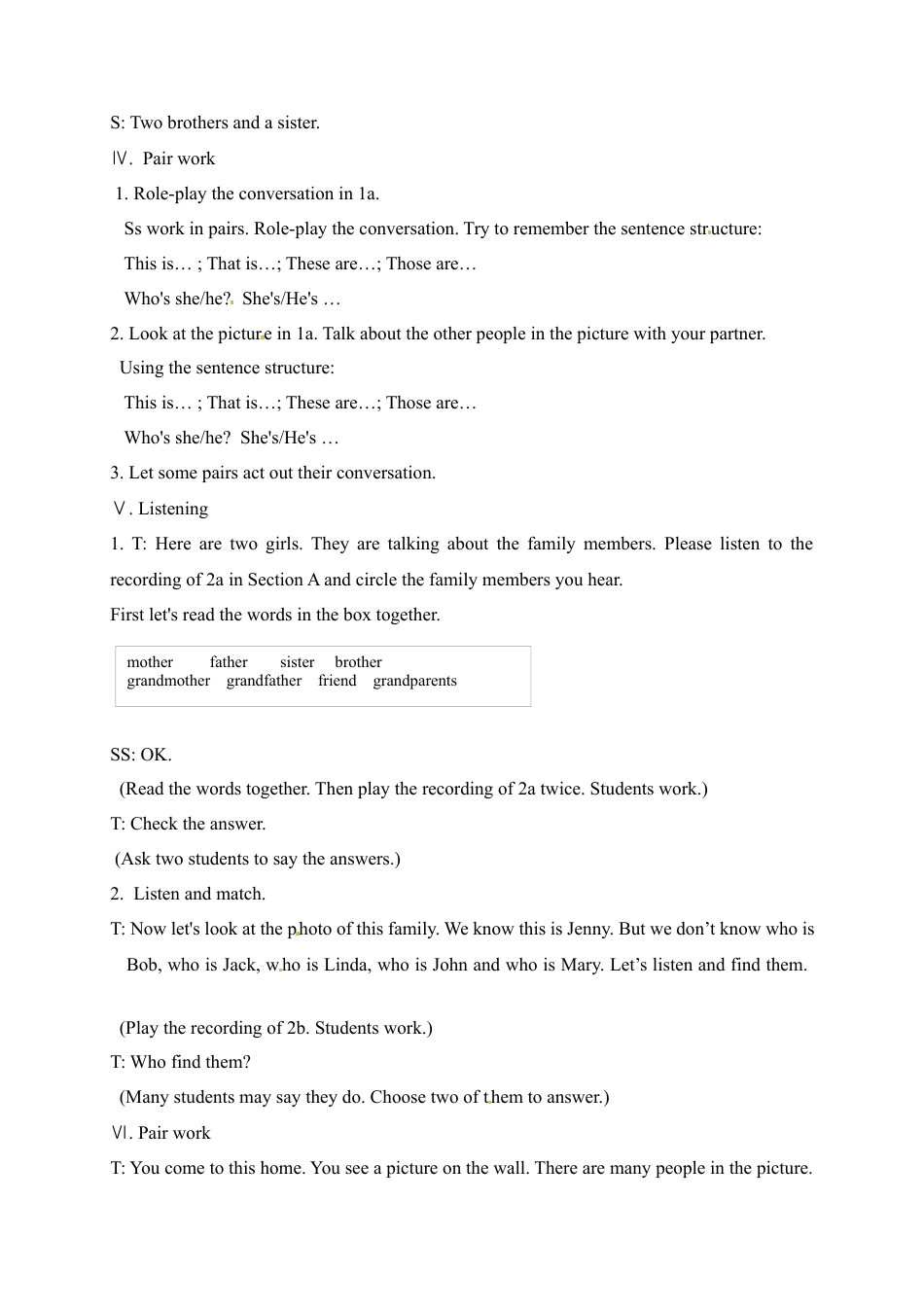 人教版七年级上册英语教案：Unit 2 This is my sister. Section A 1.docx_第3页