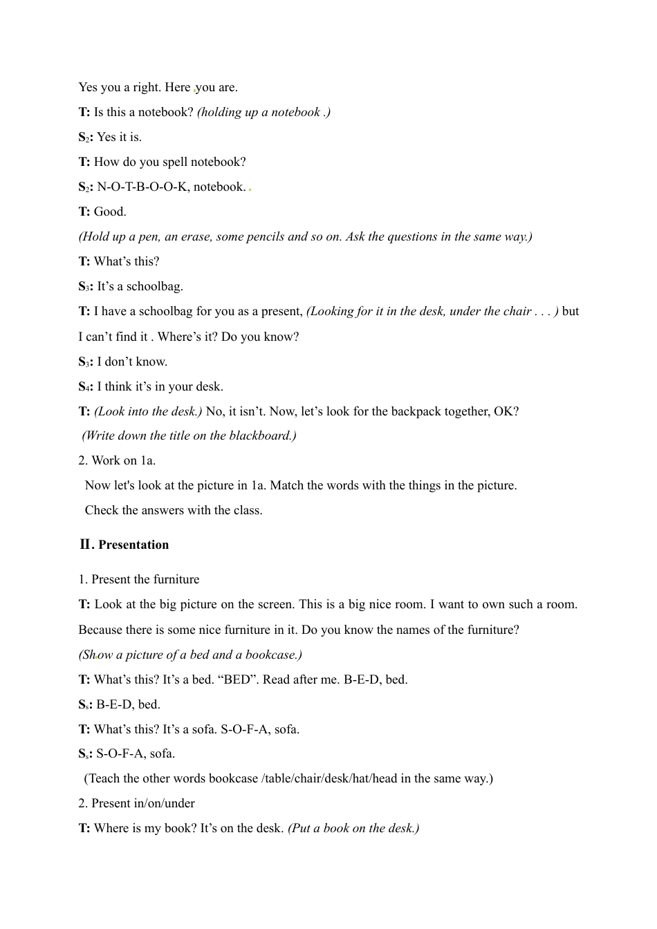 人教版七年级上册英语教案：Unit 4 Where is my schoolbag Section A 1.docx_第2页