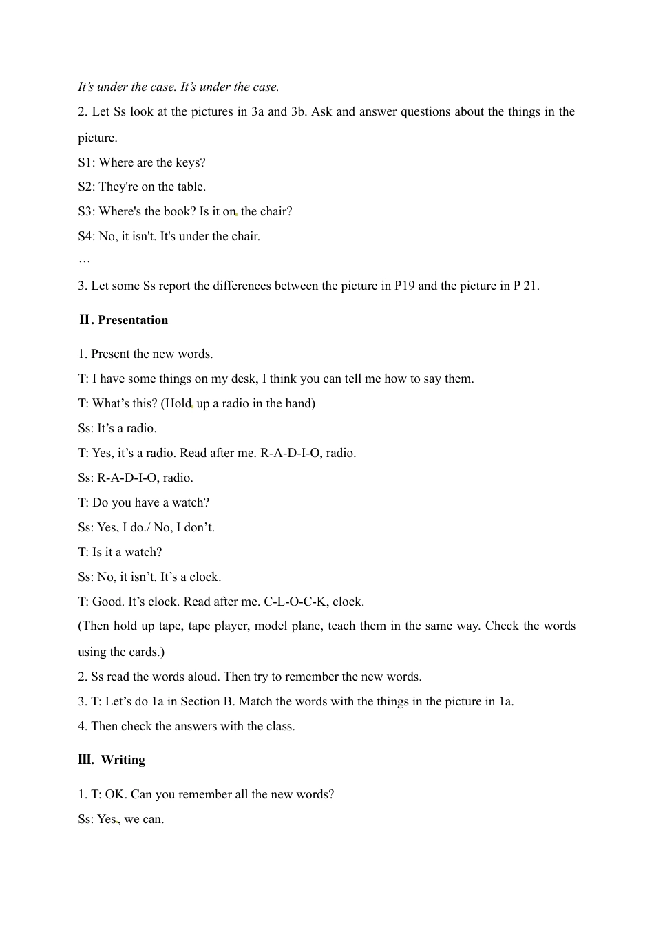 人教版七年级上册英语教案：Unit 4 Where is my schoolbag Section B 1.docx_第2页