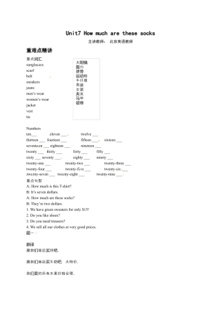 人教版七上 Unit7 How much are these socks 名师讲义（含答案）.docx