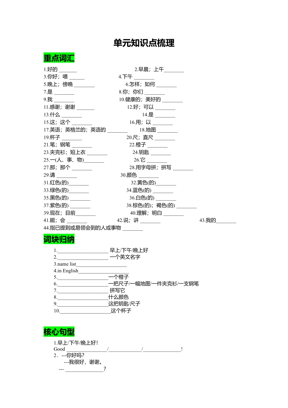 人教七年级上-Starter unit 1-3 复习课件学生版.docx_第1页