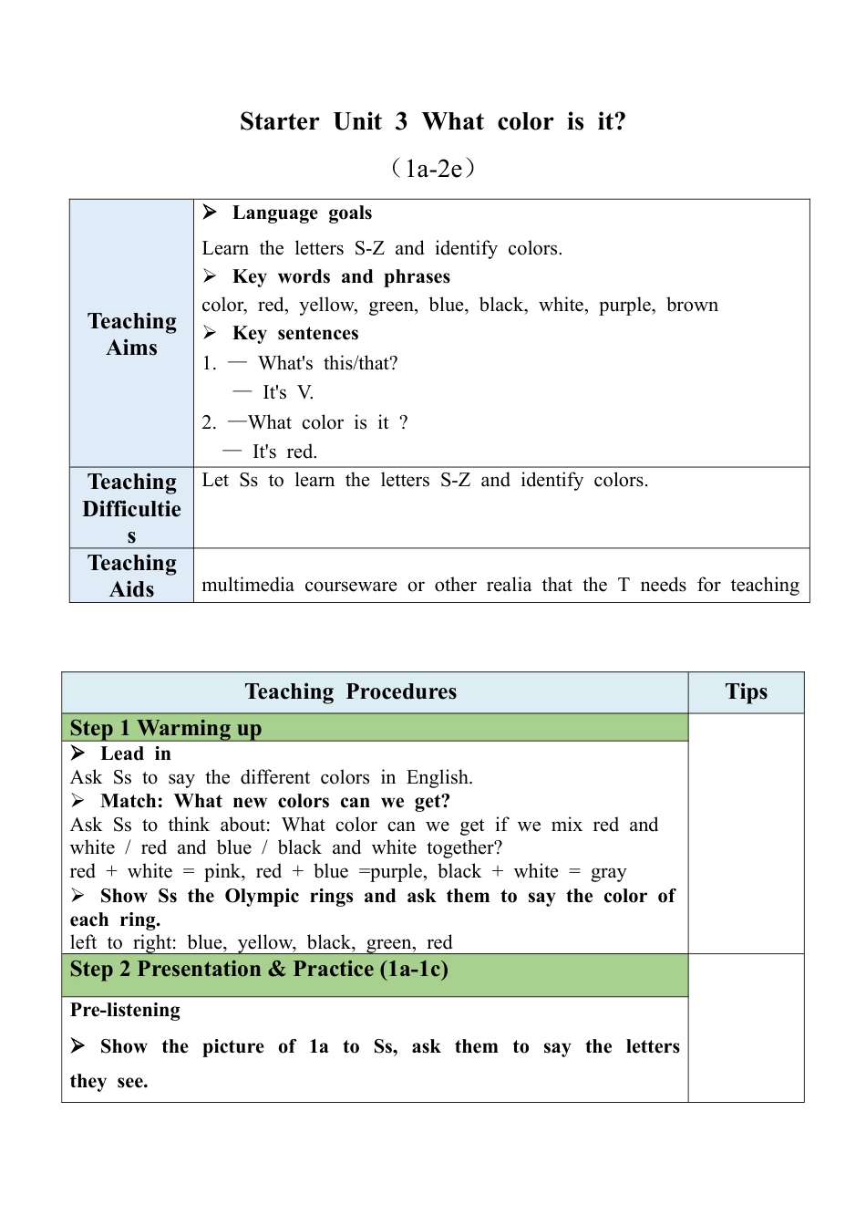 人教七年级上-Starter Unit 3（1a-2e）教案.docx_第1页