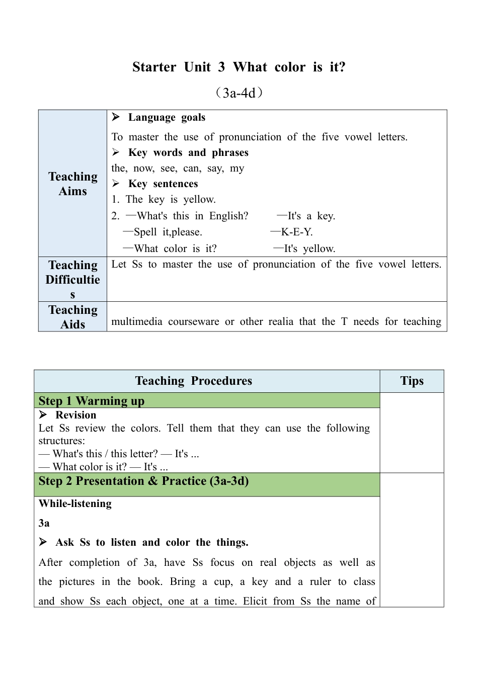 人教七年级上-Starter Unit 3（3a-4d）教案.docx_第1页