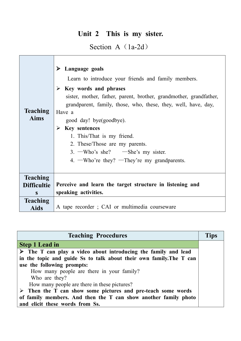 人教七年级上-Unit 2 Section A（1a-2d）教案.docx_第1页
