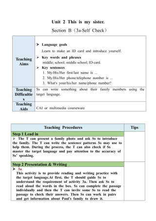 人教七年级上-Unit 2 Section B（3a-Self Check）教案 .docx