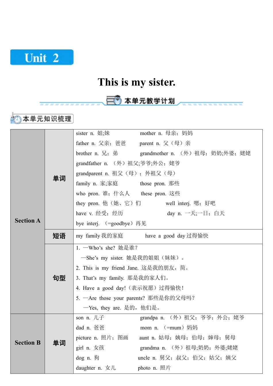 人教七年级上-Unit 2 第1课时-教学计划.docx_第1页