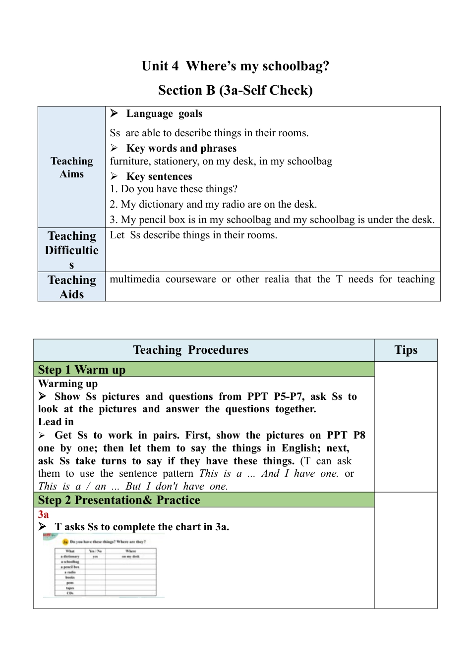 人教七年级上-Unit 4 Section B (3a-Self Check).docx_第1页