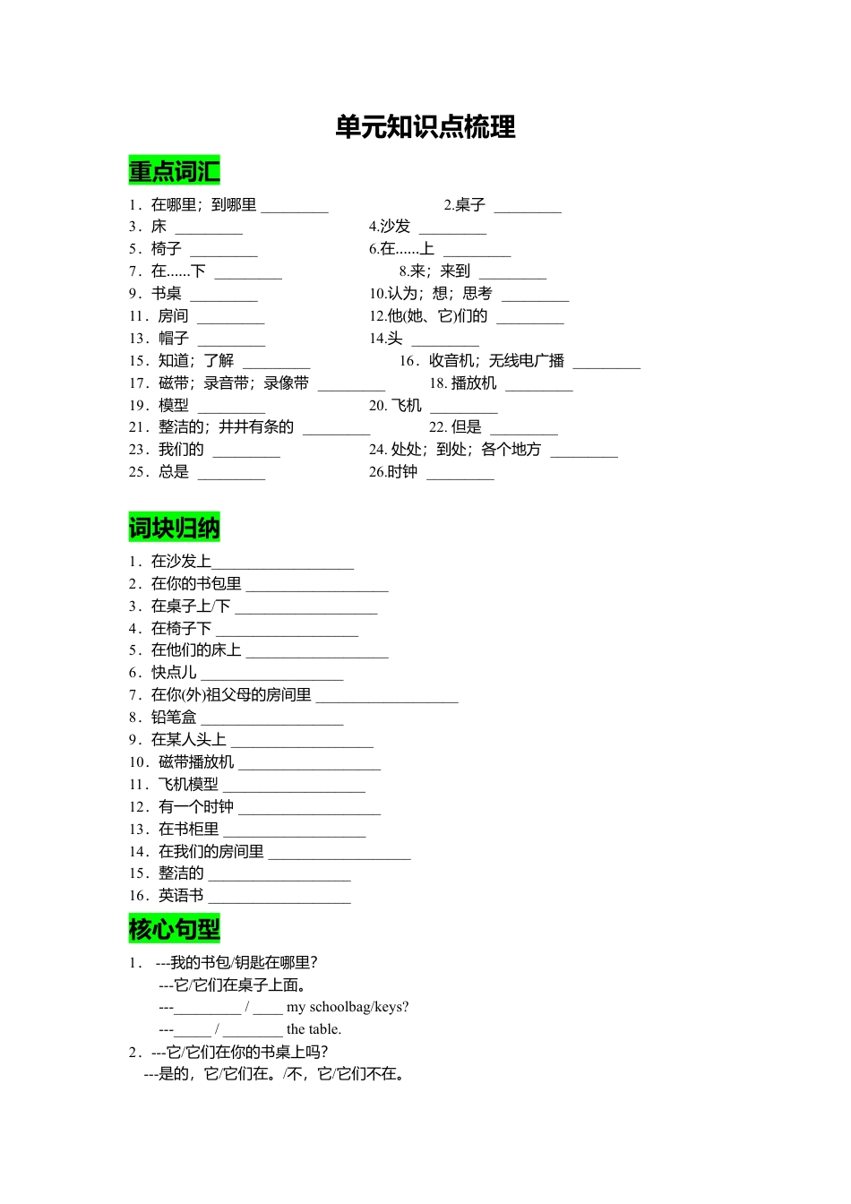 人教七年级上-Unit 4 复习课件学生版.docx_第1页