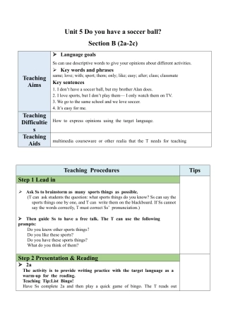 人教七年级上-Unit 5 Section B（2a-2c）教案.docx