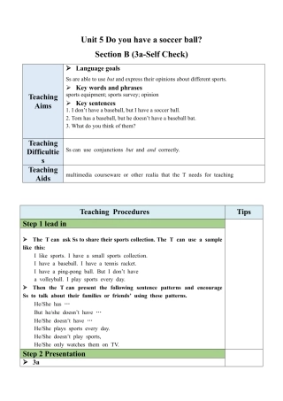 人教七年级上-Unit 5 Section B（3a-Self Check）教案.docx