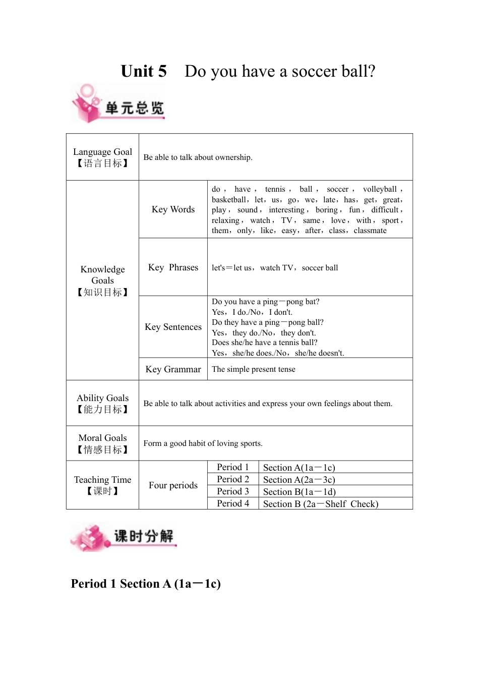 人教七年级上-Unit 5 教案.docx_第1页