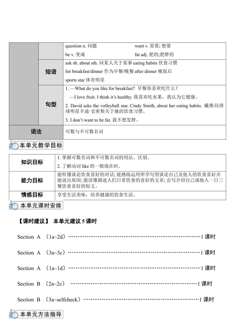 人教七年级上-Unit 6 第1课时-教学计划.docx_第2页