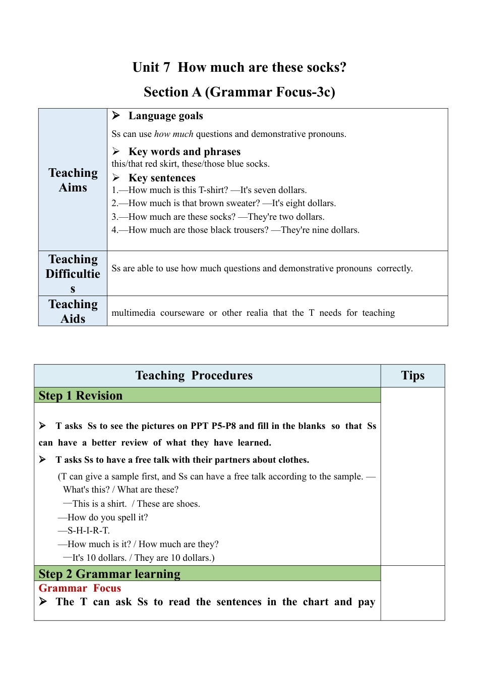 人教七年级上-Unit 7 Section A（GF-3c）教案 .docx_第1页