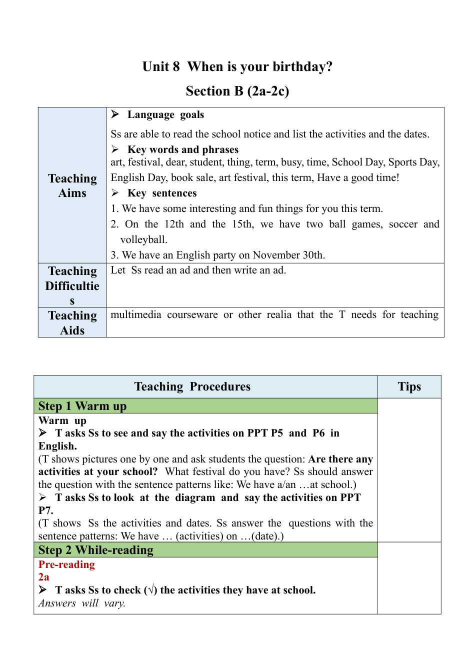 人教七年级上-Unit 8 Section B (2a-2c).docx_第1页