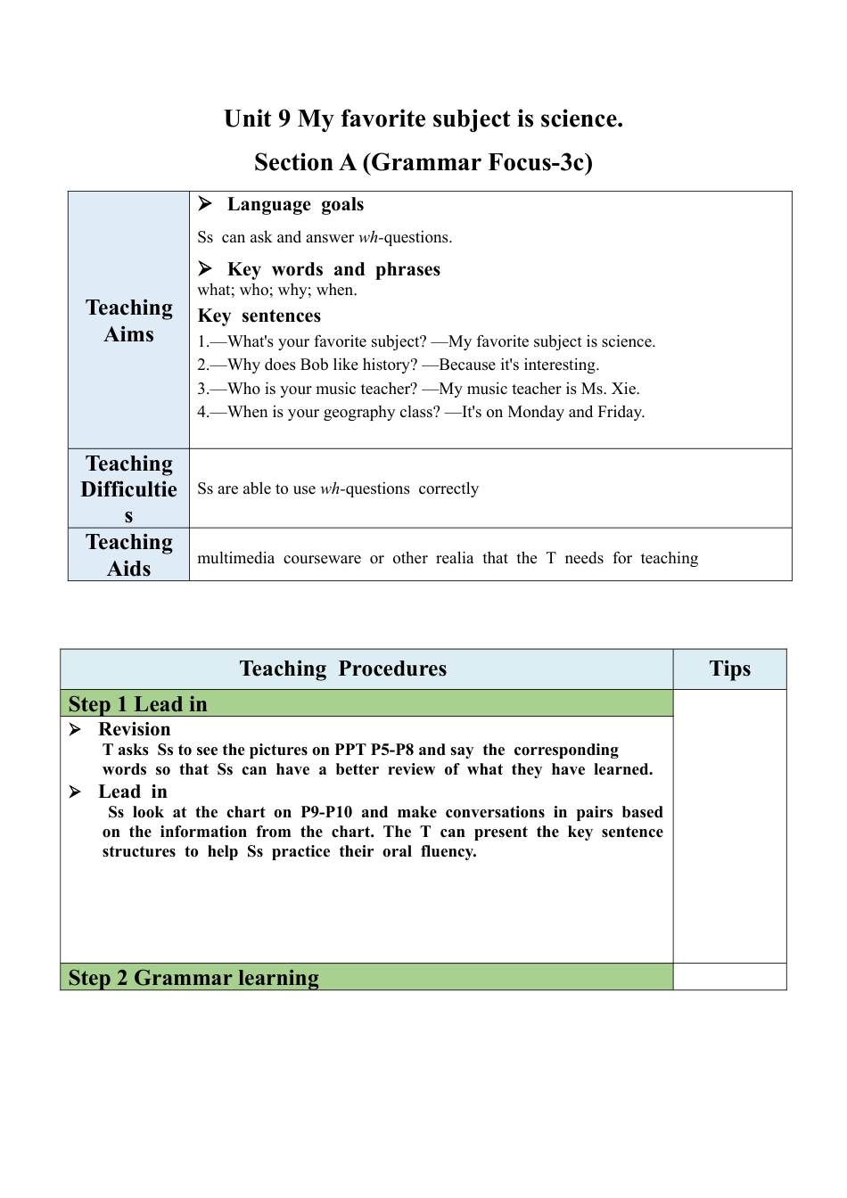 人教七年级上-Unit 9 Section A（GF-3c）教案 .docx_第1页