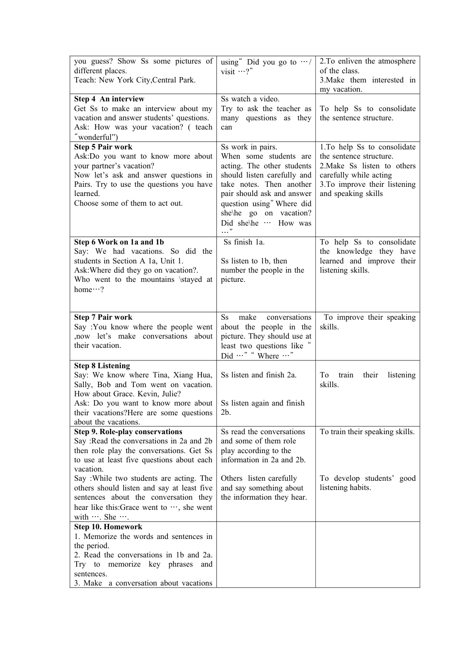 人教版八上Unit 1 Where did you go on vacation全单元教案  （5课时）.docx_第3页