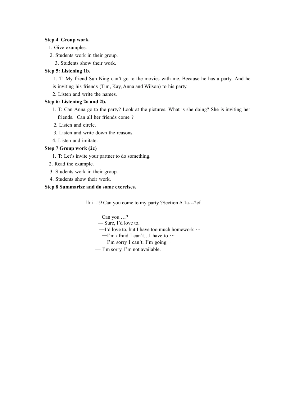 人教版八上unit 9 Can you come to my party 全单元教案  （5课时）.docx_第2页