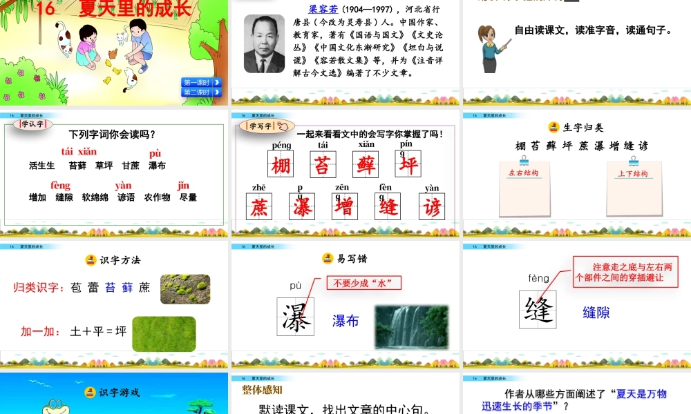 新版部编版语文六年级上册16 夏天里的成长.pptx