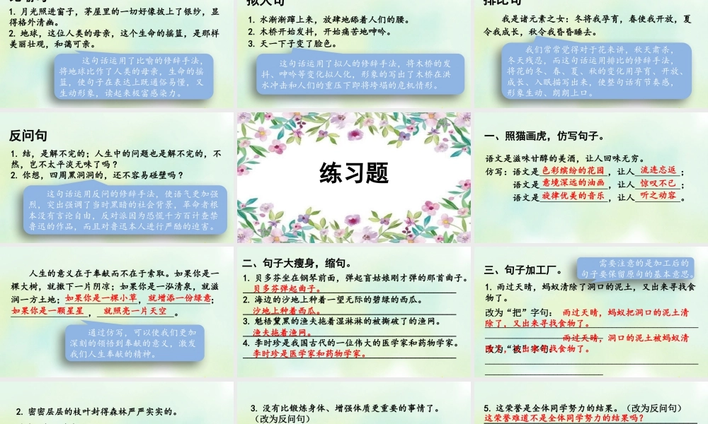 新版部编版语文六年级上册专项3：句子复习课件.pptx