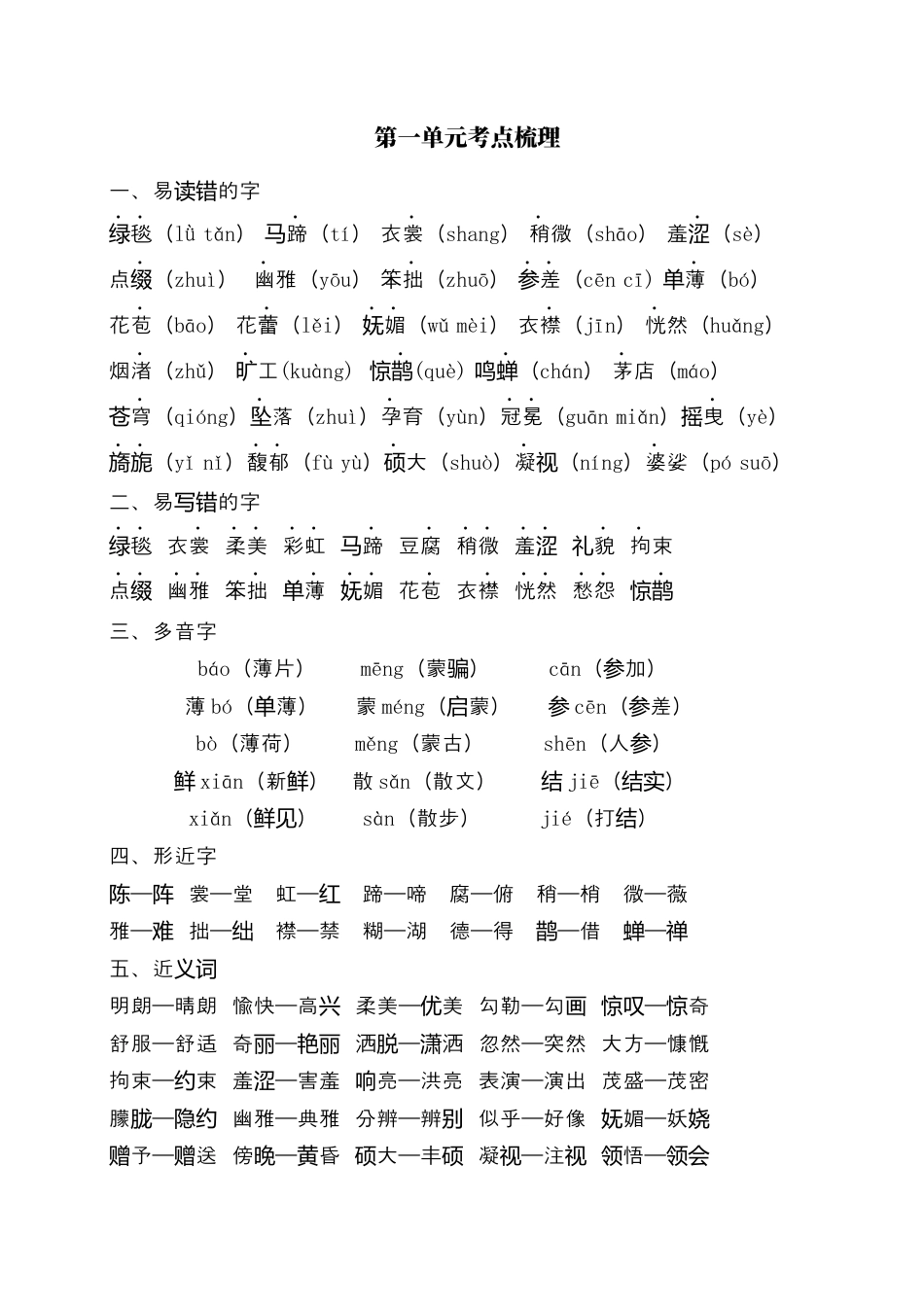 部编版六上-第一单元考点梳理.docx_第1页