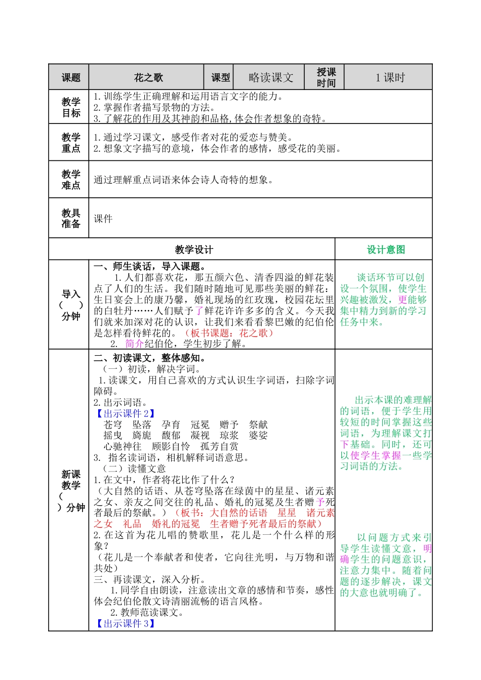 部编版语文六上 4 花之歌 教案.docx_第1页