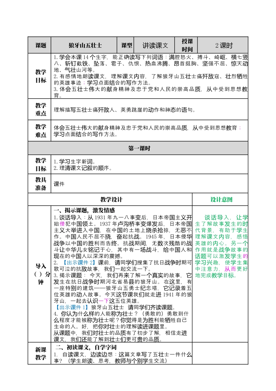 部编版语文六上 6 狼牙山五壮士 教案.docx_第1页