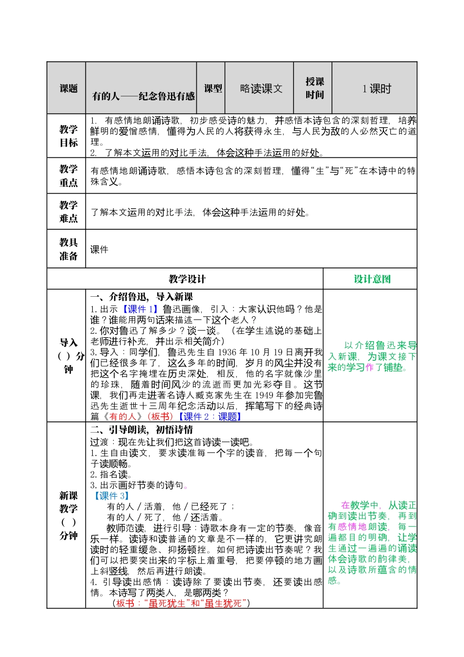 部编版语文六上 28 有的人——纪念鲁迅有感 教案.docx_第1页