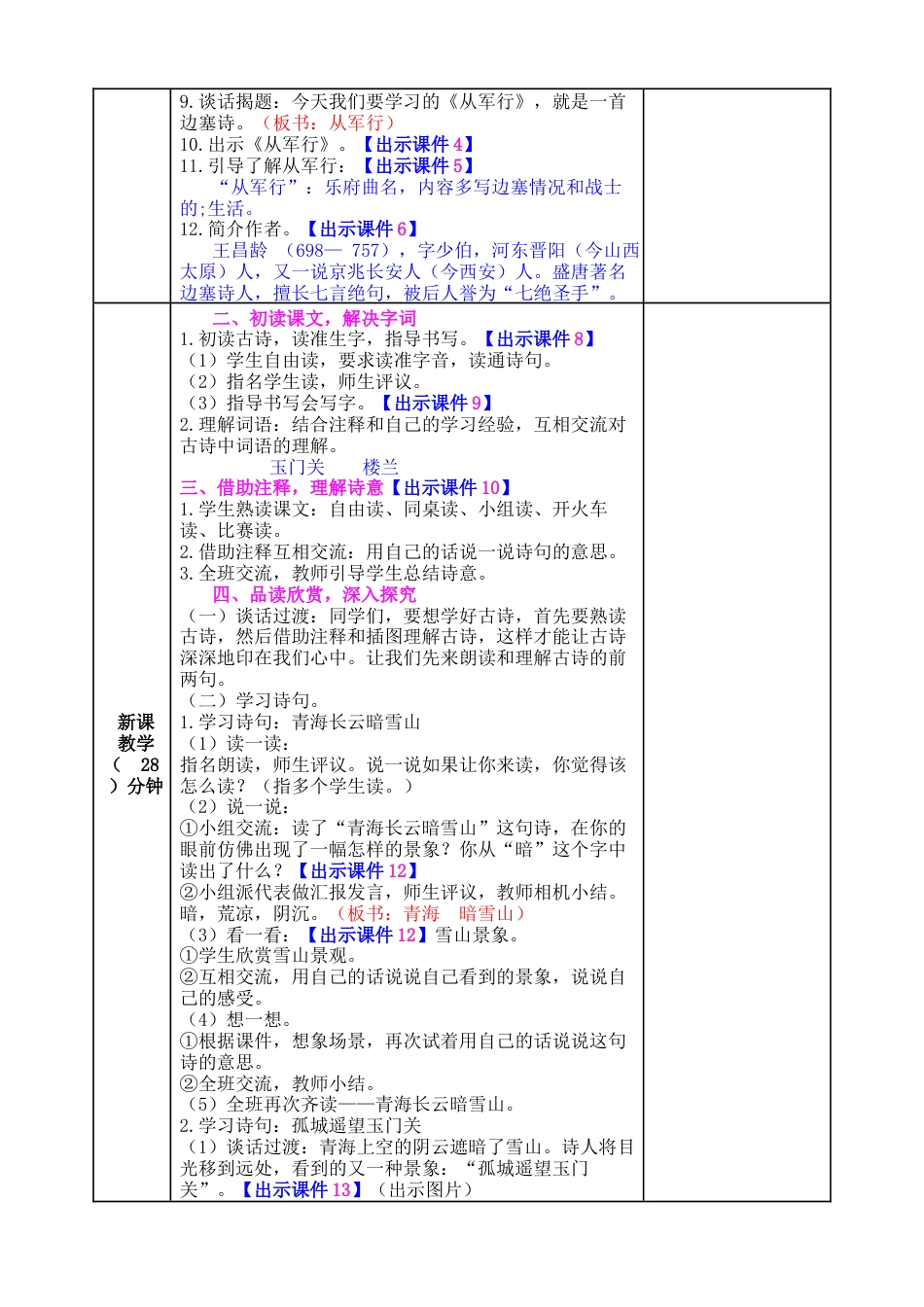 五年下册教案-9 古诗三首 教案（表格式，含教学反思、课后作业及答案）.docx_第2页