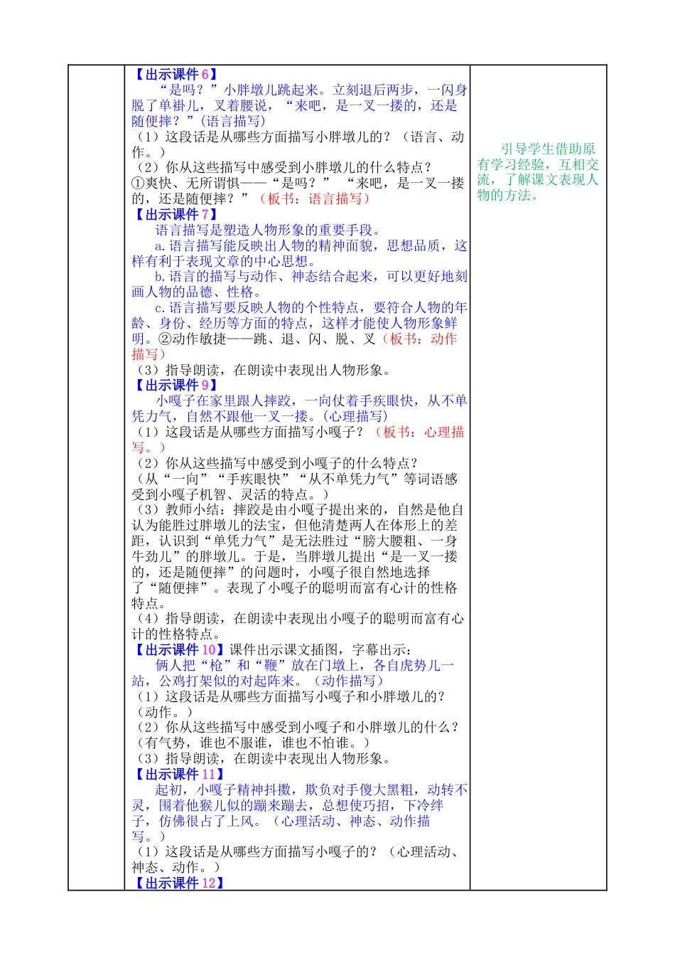 五年下册教案-13 人物描写一组 教案（表格式，含教学反思、课后作业及答案）.docx_第3页