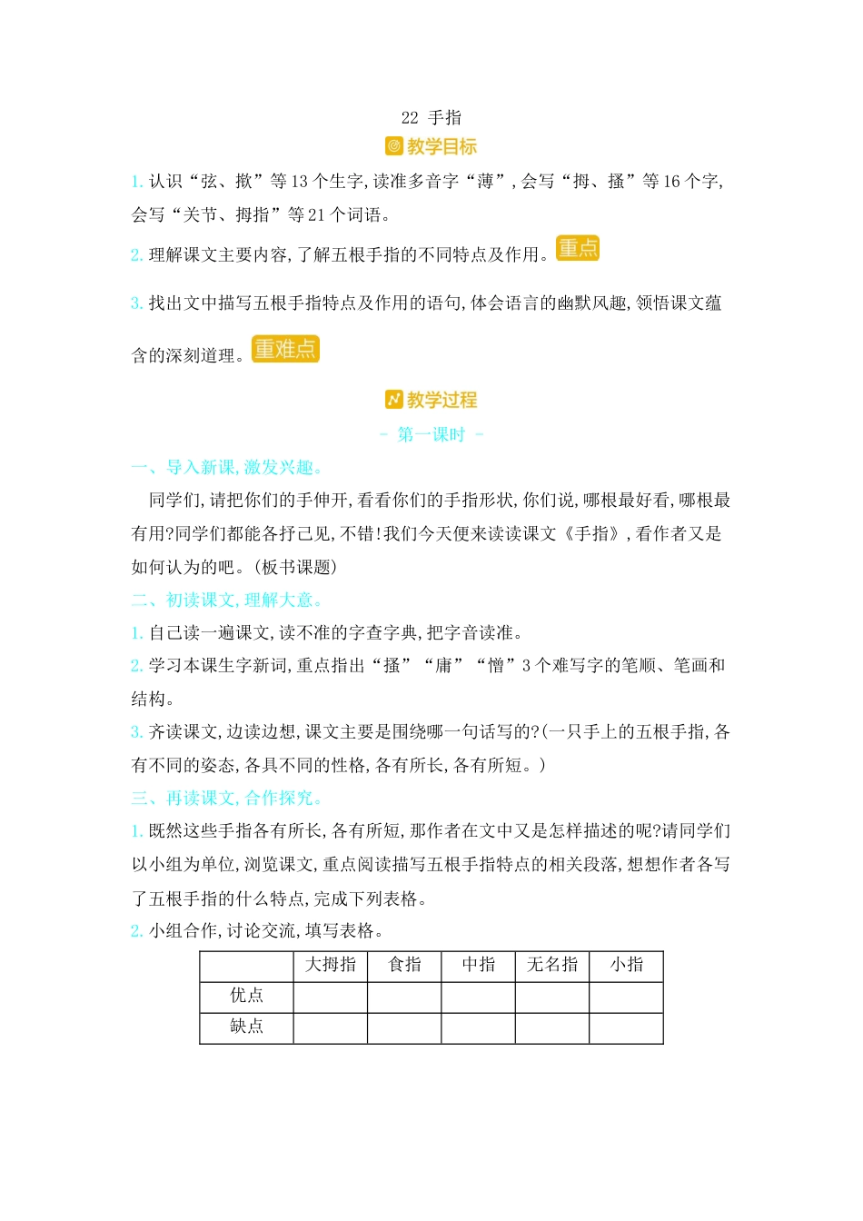 五年下册教案-22.手指 人教（部编版）.docx_第1页