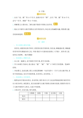 五年下册教案-22.手指 人教（部编版）.docx