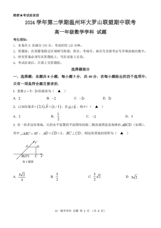 浙江省温州市环大罗山联盟2024-2025学年高一下学期期中考试 数学 PDF版含答案.pdf