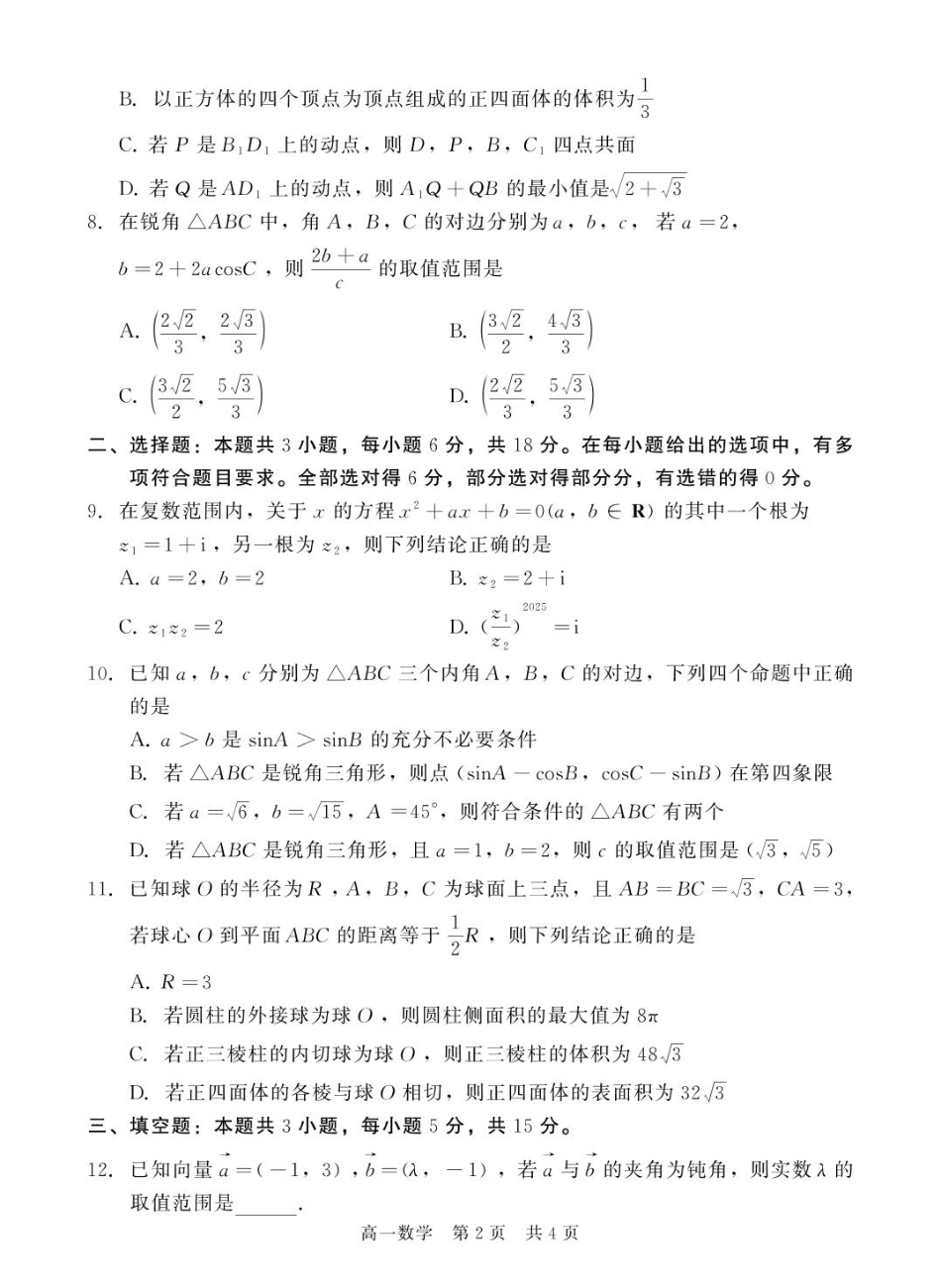 河北省NT20名校联合体2024-2025学年高一下学期4月期中考试 数学 PDF版含解析.pdf_第2页
