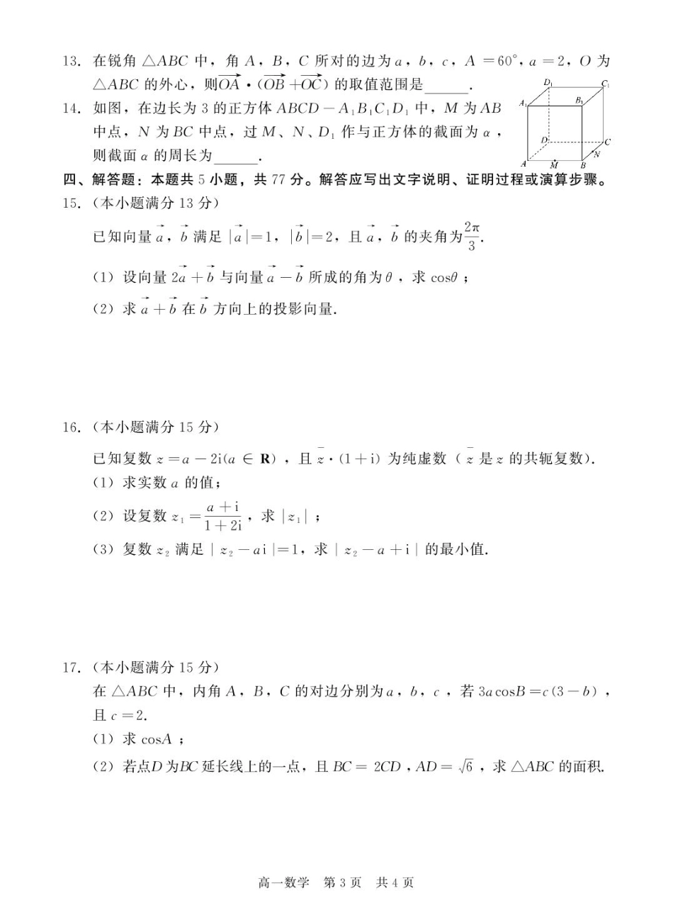 河北省NT20名校联合体2024-2025学年高一下学期4月期中考试 数学 PDF版含解析.pdf_第3页